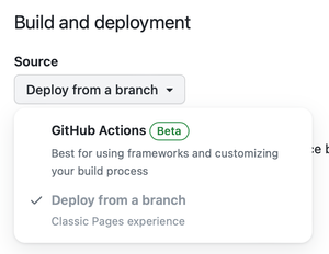 Выбор способа работы GitHub Pages.